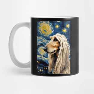 Afghan Hound Dog Breed Painting in a Van Gogh Starry Night Art Style Mug